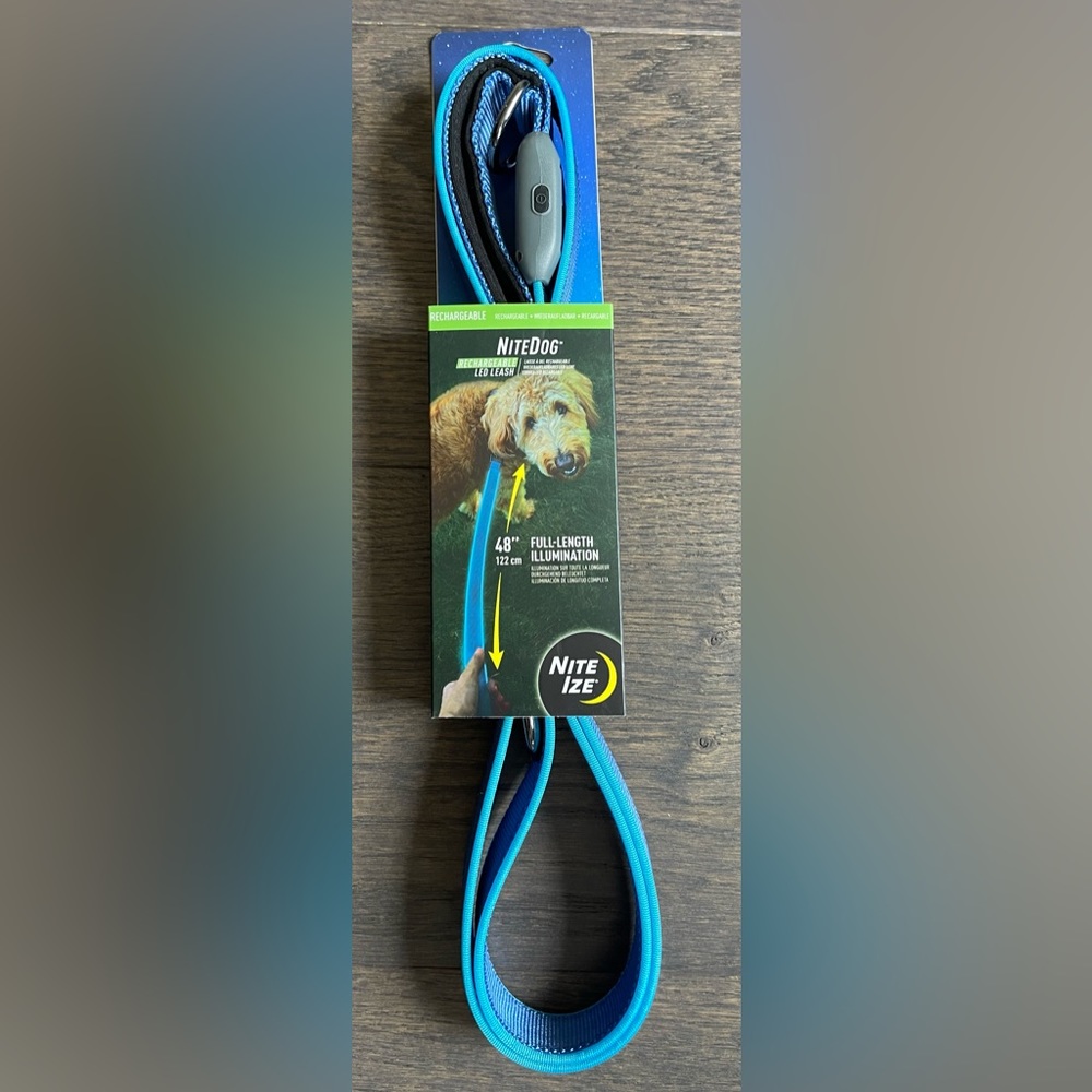 Nite Ize NiteDog USB Rechargeable LED Leash, 5 Foot - Blue - New